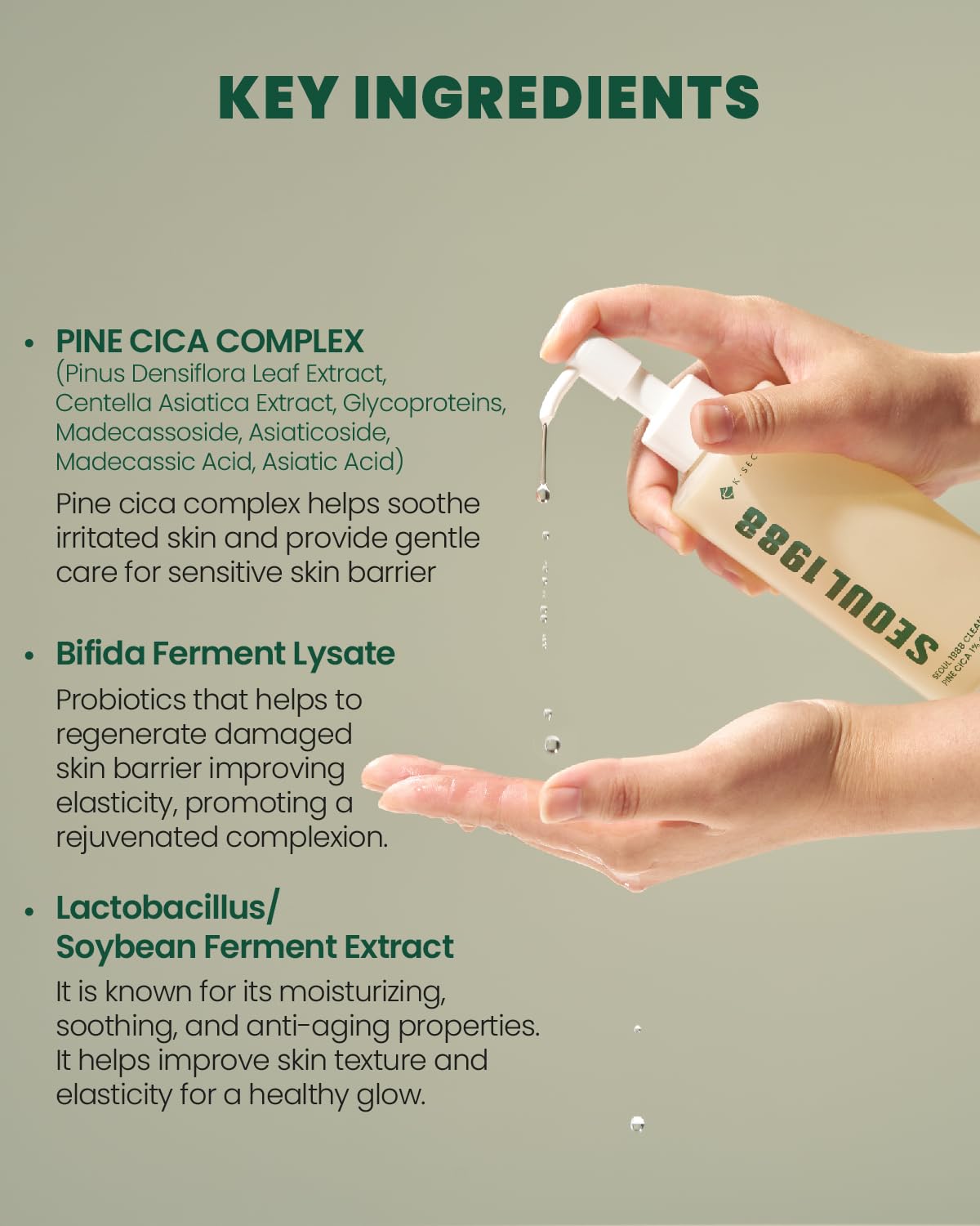 KSECRET SEOUL 1988 Cleansing Oil : Pine Cica 1% + Probiotics, 200ml/6.76fl.oz.