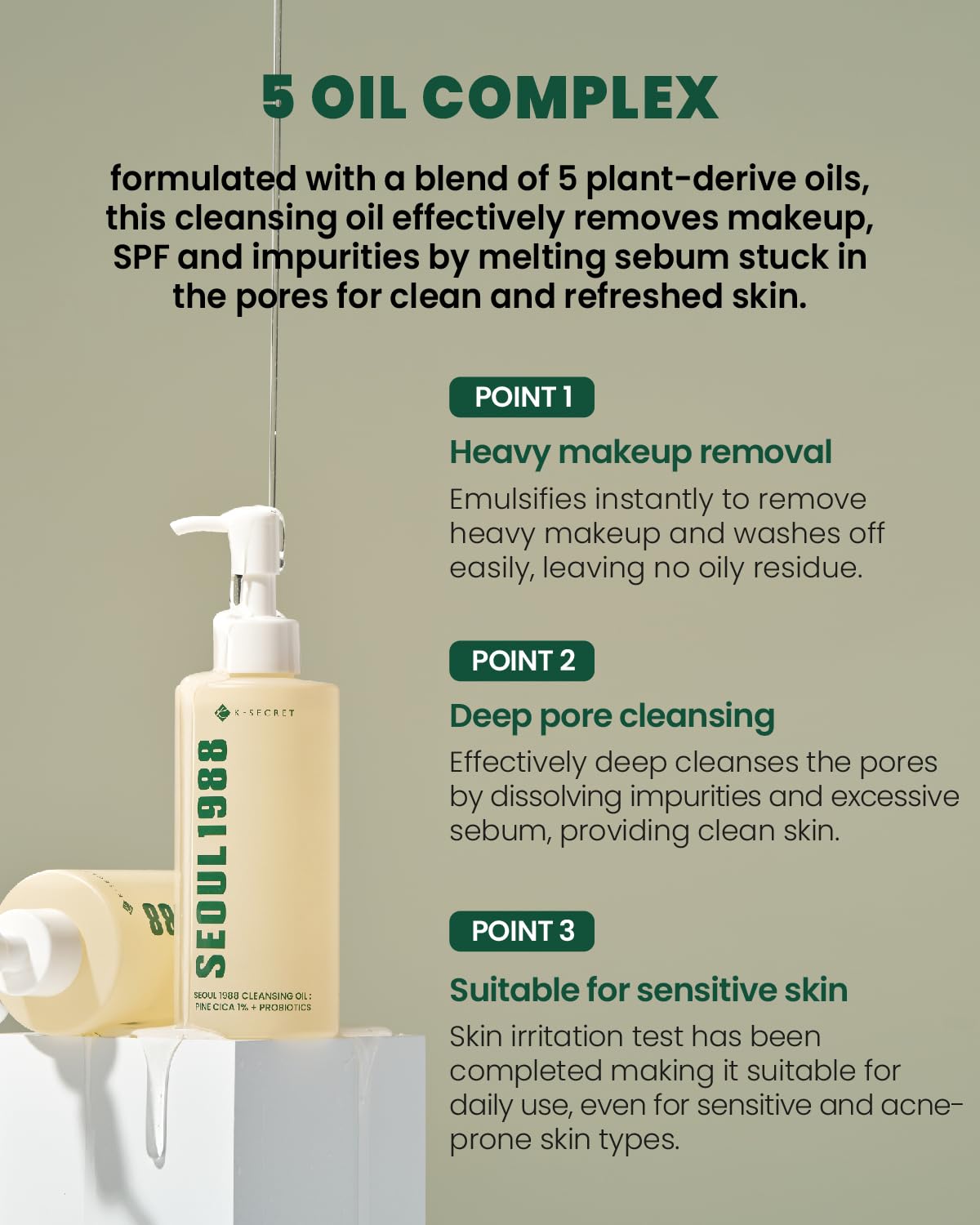 KSECRET SEOUL 1988 Cleansing Oil : Pine Cica 1% + Probiotics, 200ml/6.76fl.oz.