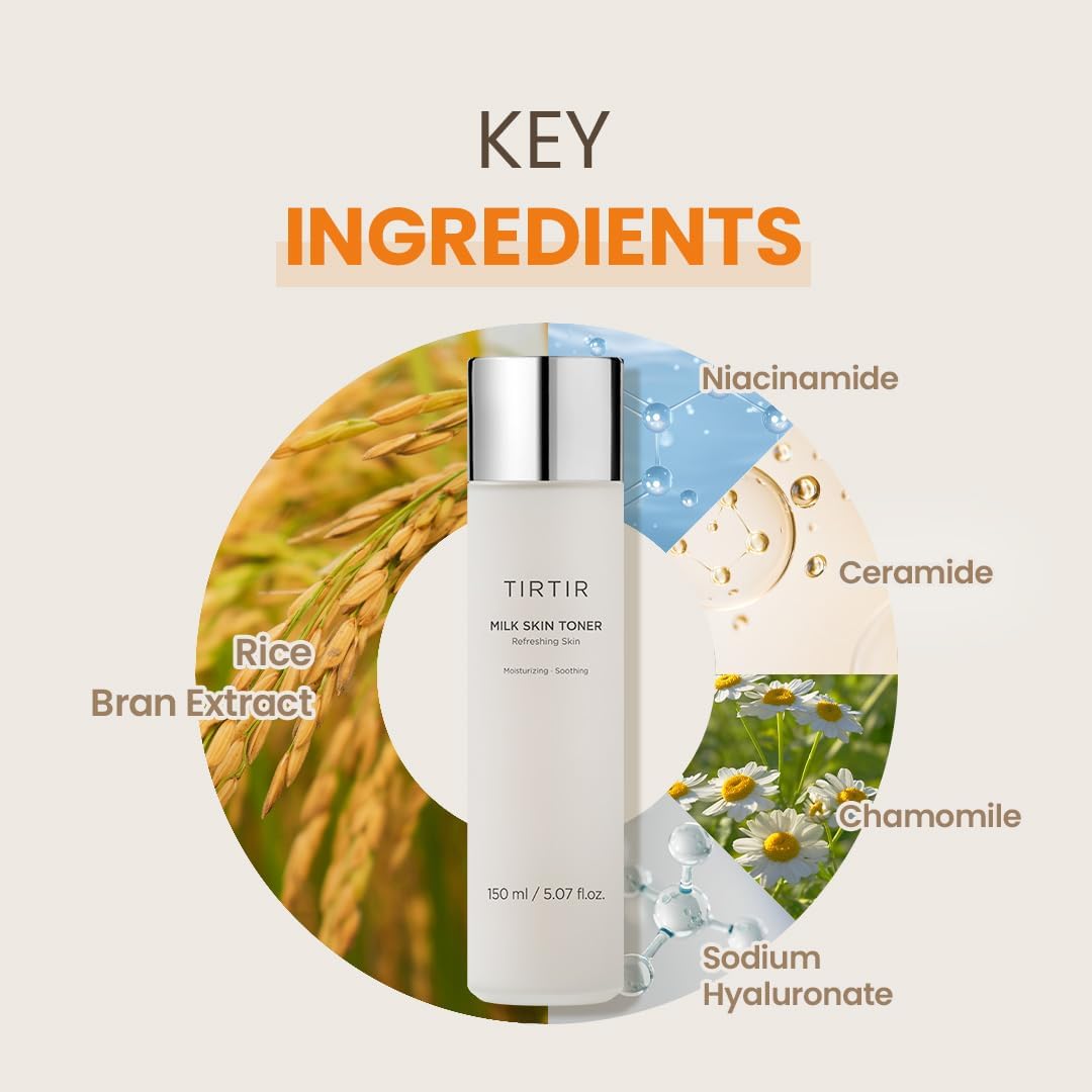 TIRTIR Milk Skin Rice Toner - Deep Moisturizing, Hydrating and Refreshing for face, Niacinamide, Ceramide, Rice Bran Extract, Nature-Oriented Ingredients, Korean Skin Care, Vegan, 150ml / 5.07 fl.oz.