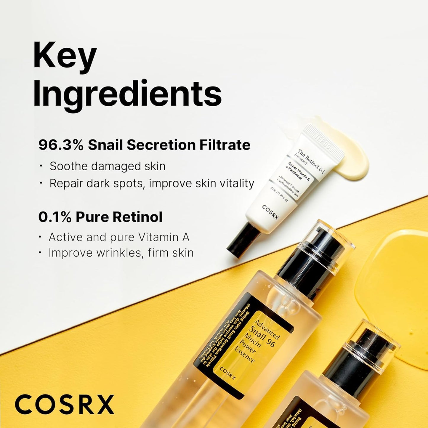 COSRX Glass Skin Starter Set, Amazon Exclusive, Advanced Snail 96% Mucin Power Essence & Retinol 0.1% Cream Mini Sample, Daily Hydrating & Firming Korean Skin Care Kit, Gift Set